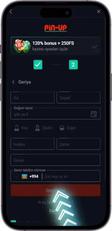 Pin Up qeydiyyatın tamamlanması