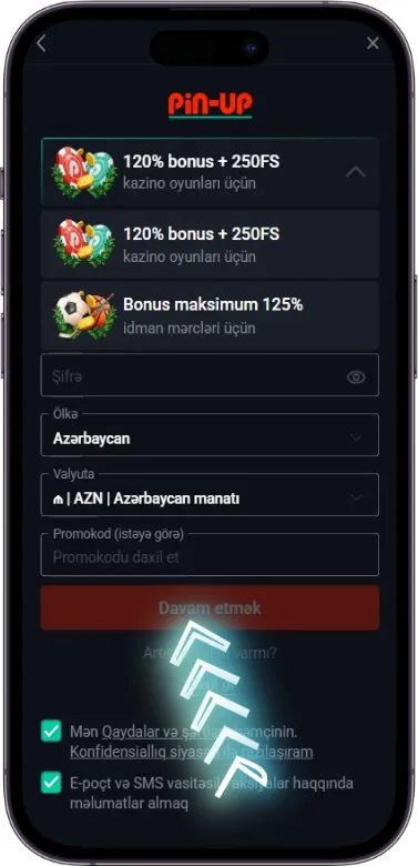 Pin Up qeydiyyatın ilk mərhələsinin tamamlanması