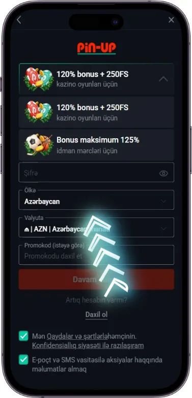 Pin Up qeydiyyat formasının doldurulması