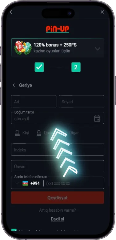 Pin Up ikinci qeydiyyat mərhələsi