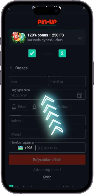 Pin Up ikkinchi ro‘yxatdan o‘tish bosqichi