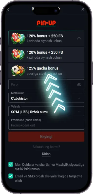 Pin Up xush kelibsiz bonusi